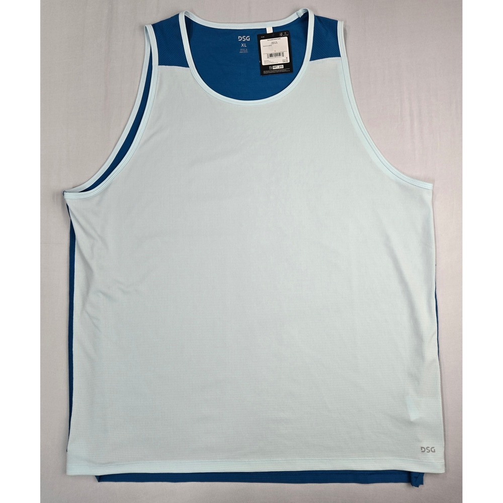 DSG Blocked Run Tank Mens XL Light Blue Royal Blue Moisture Wicking DAM15205 NWT